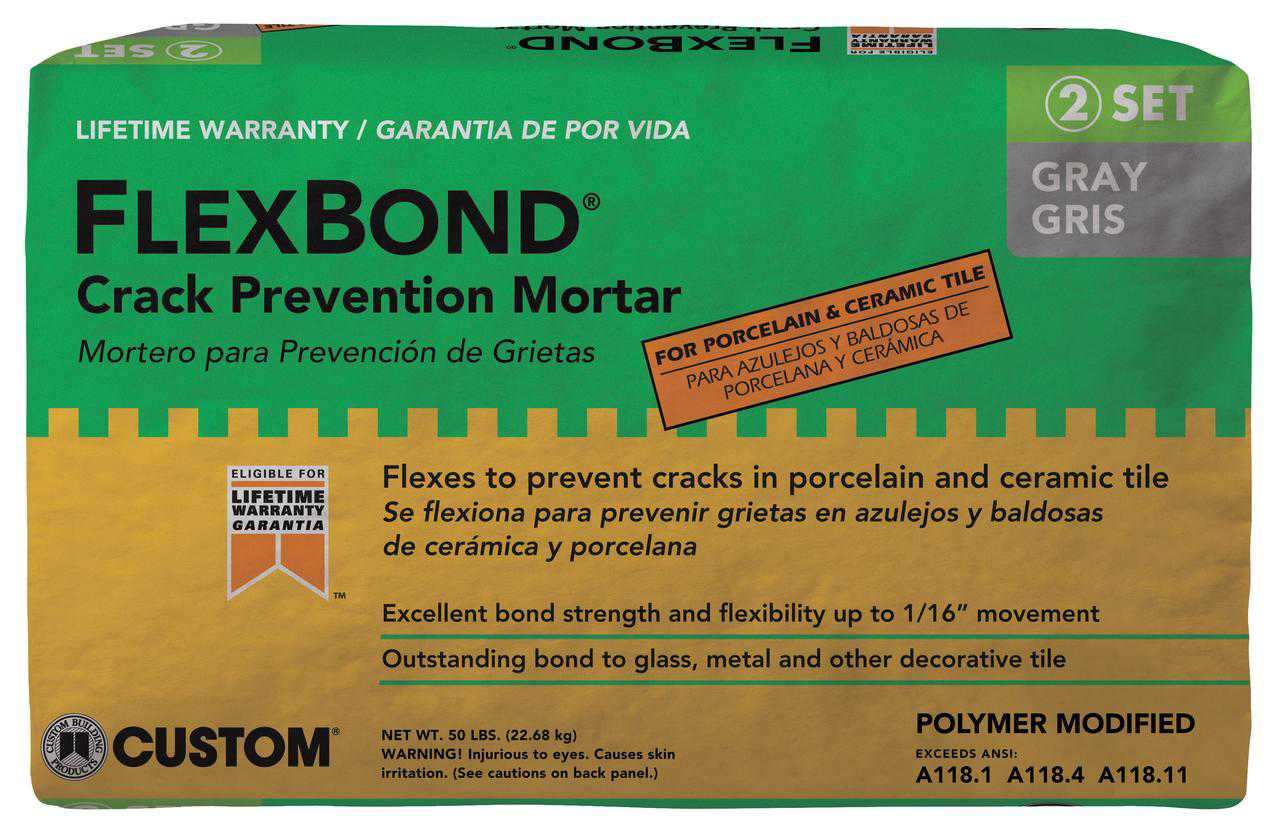 FlexBond FB50 Crack?Prevention?Mortar, 50 lb, Bag, Gray, Characteristic, Solid Powder