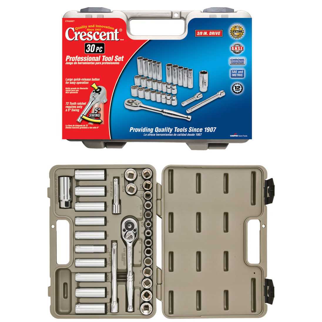 Crescent 3/8' Drive, Socket Wrench Set, CTK30SET
