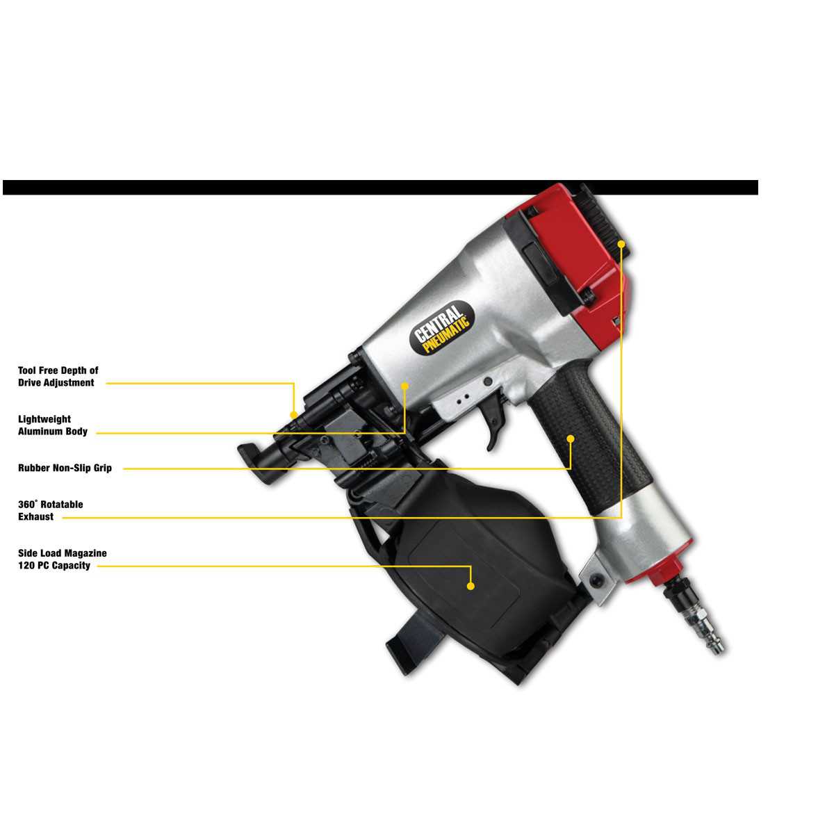 Central Pneumatic 11 Gauge Coil Roofing Air Nailer 2 CFM @ 90 PSI