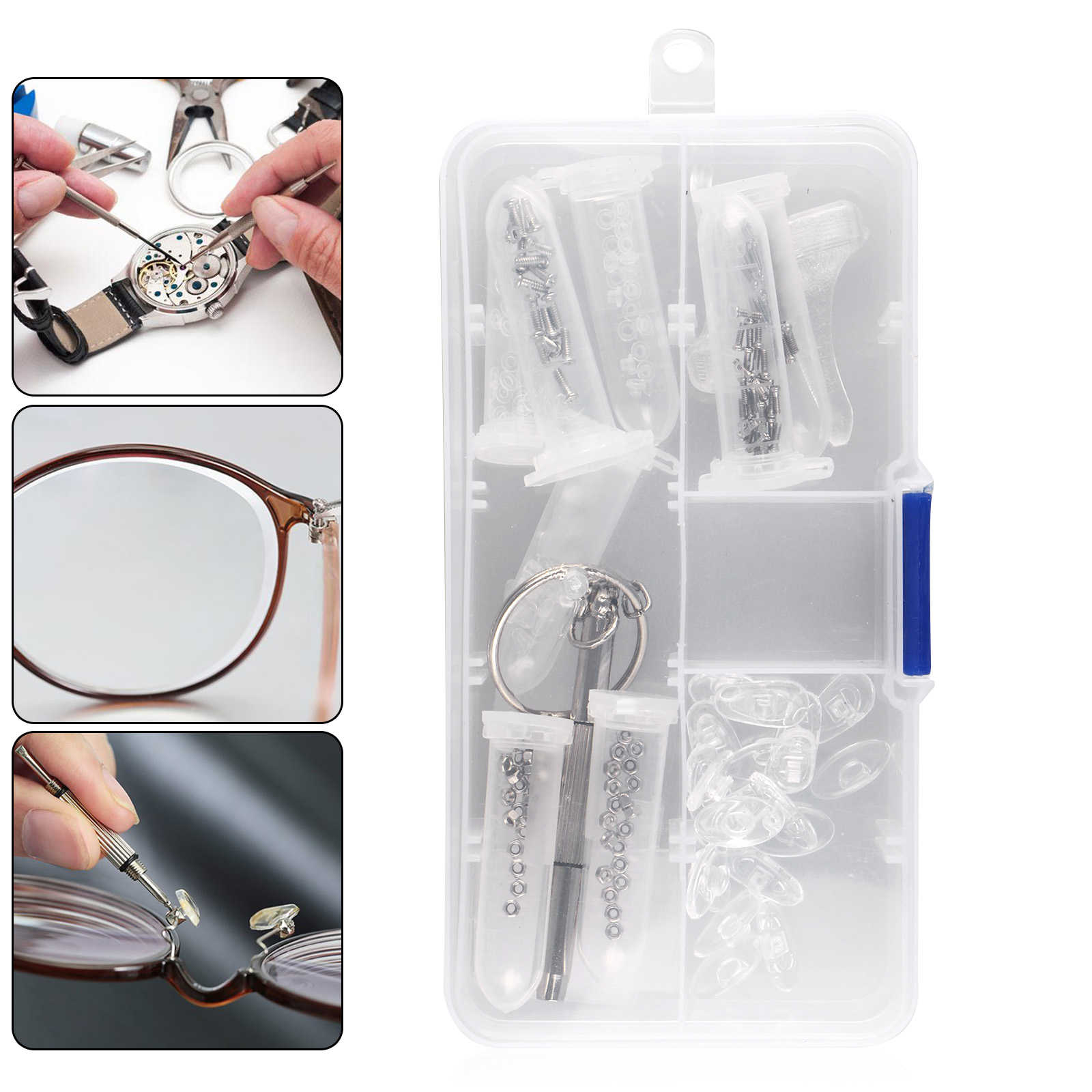 TSV Eyeglass Sun Glasses Nose Pad Optical watch Screwdriver Repair Screws Nut Tool Assorted Kit with Box Eyeglasses Watch Repair Tool Kit