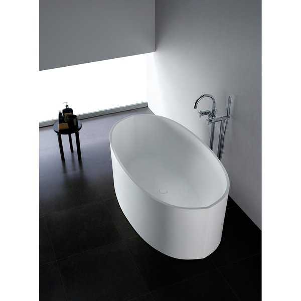 65-Inch Solid Surface White Stone Freestanding Oval Bathtub